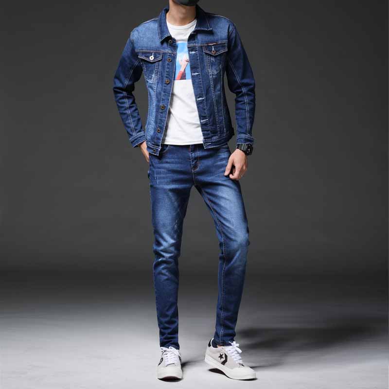 思慕登牛仔套装男2023春季新款男休闲夹克外套搭配成熟稳重一套 蓝色
