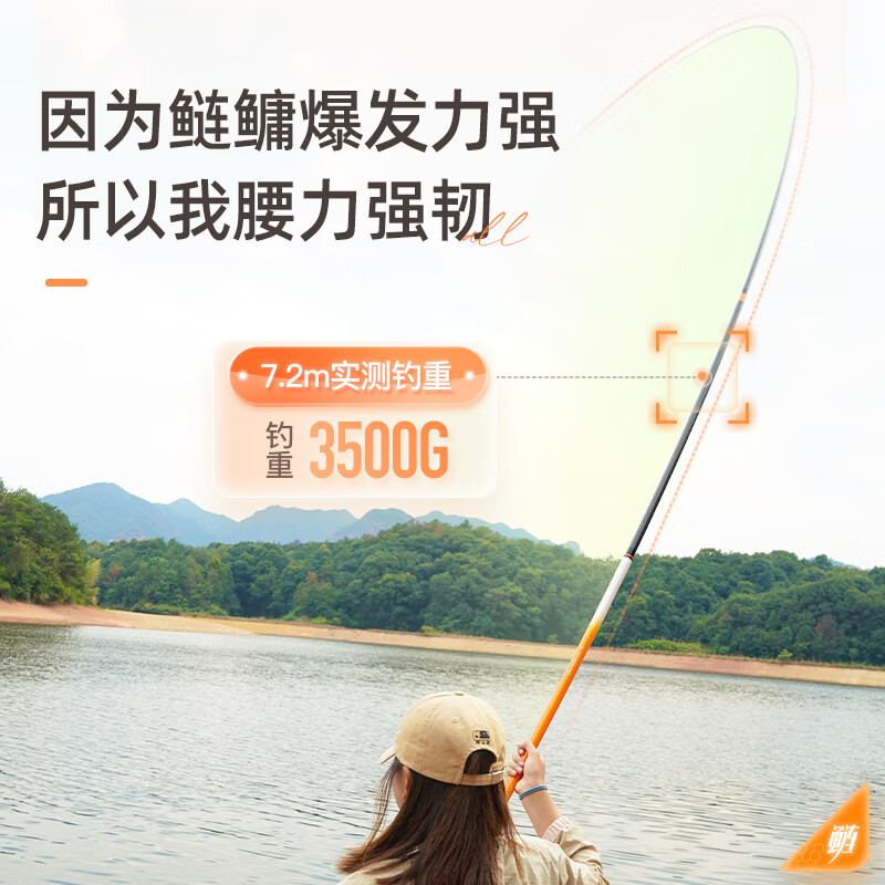 佳钓尼伏魔鲢击橙小白鲢鳙专用鱼竿手竿超轻硬钓鱼竿轻量台钓竿7.2米