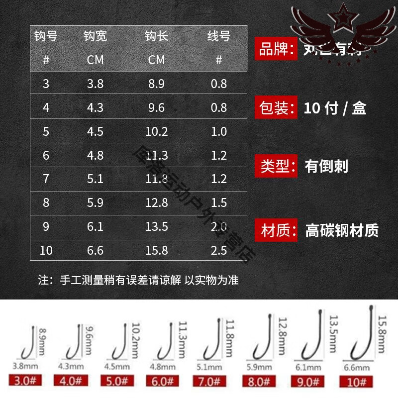 浪尖一击有倒刺丸世钓组鱼钩鱼钩绑好成品短子线双钩小号长柄丸世歪嘴