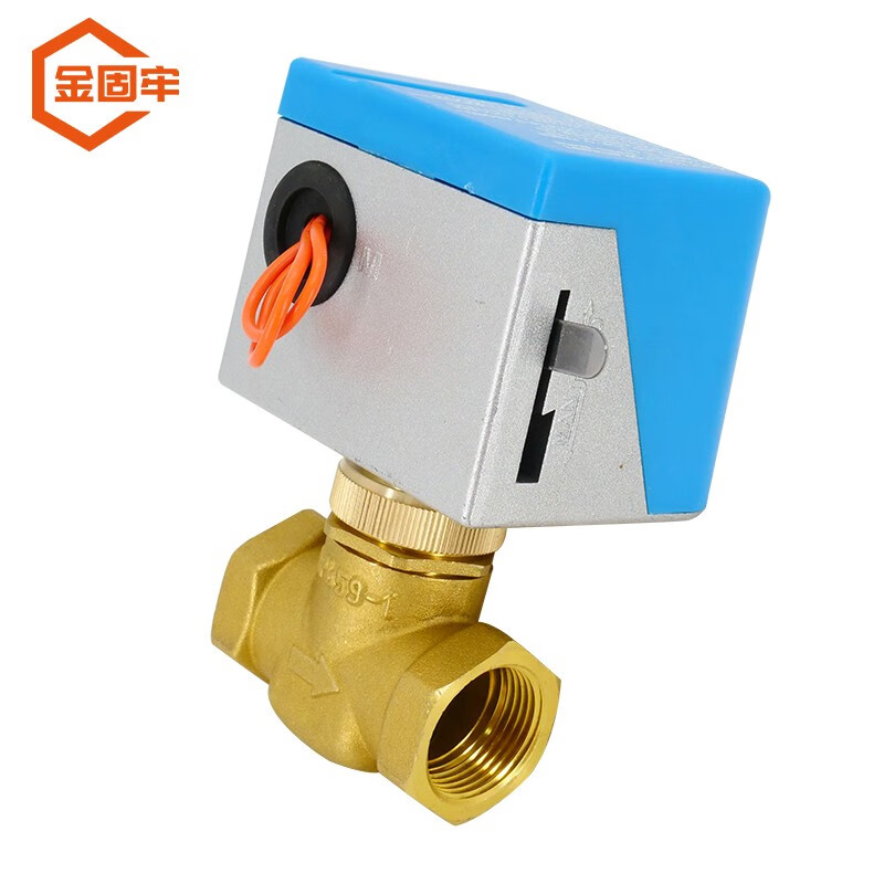 金固牢 kzzy-821 二通电动阀 国标阀体暖通黄铜电动截止阀止回阀 220v