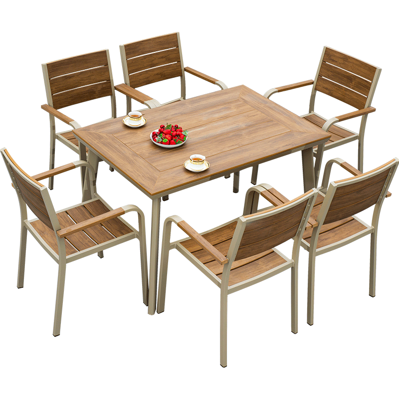 梵派(FAPOLITE)户外铸铝桌椅组室外茶桌别墅院子休闲露台香槟色塑木桌椅合防水防晒 香槟色海王星2椅+海王星80X80cm方台