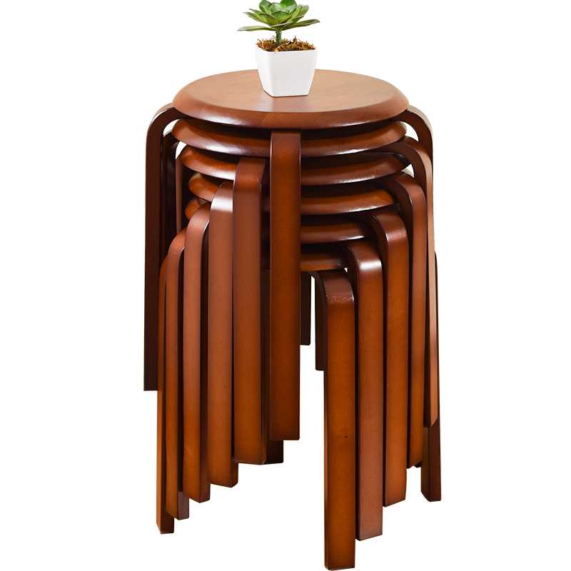 藝柳園 實(shí)木凳子家用木板凳圓凳餐凳小凳子客廳餐桌凳可疊放凳子方凳 原木色-加固升級(jí)款【六把整裝】