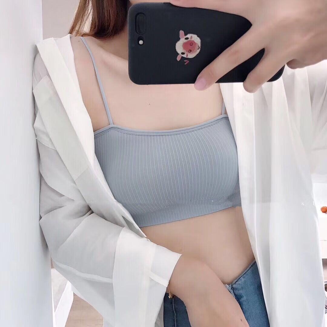 学生韩版裹胸初中生吊带性感外穿少女背心裹胸抹胸文胸 两件装【白色