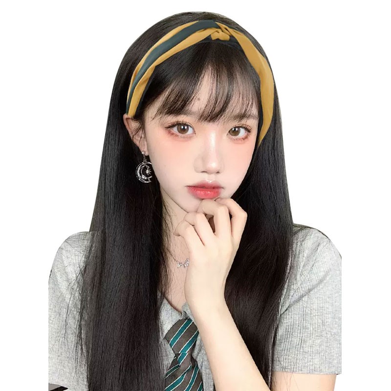纤缕 假发女长发懒人发箍假发网红长发半头套式空气刘海全头套 黄绿双