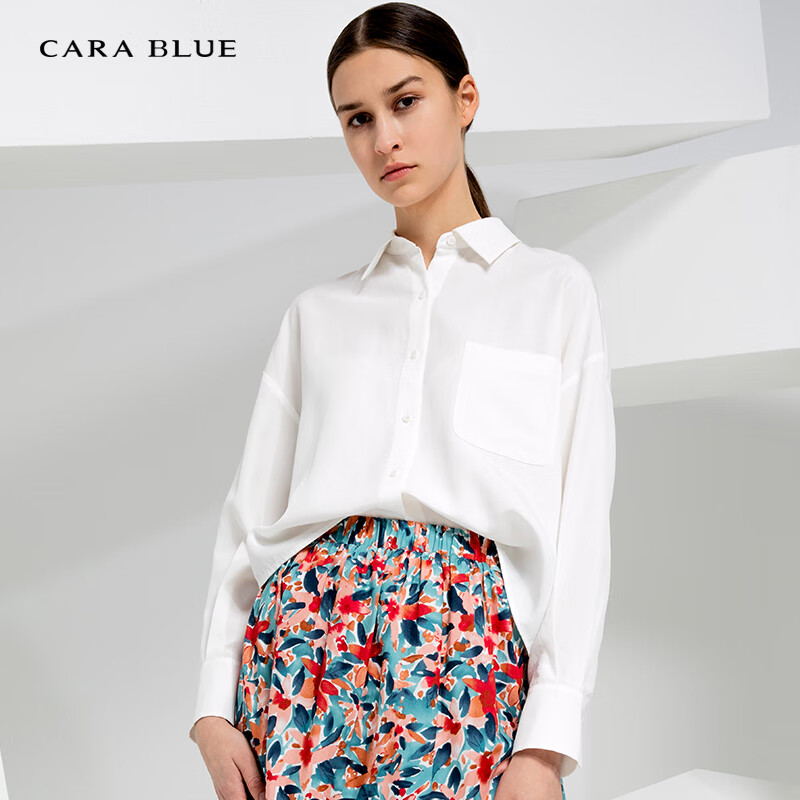 carablue简约纯色休闲百搭女衬衫kb221mwb0043 白色 as