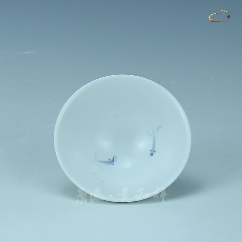 贵和祥 陶瓷功夫茶杯手绘普洱茶具杯主人单杯斗笠杯 珠光釉雕鱼化龙杯