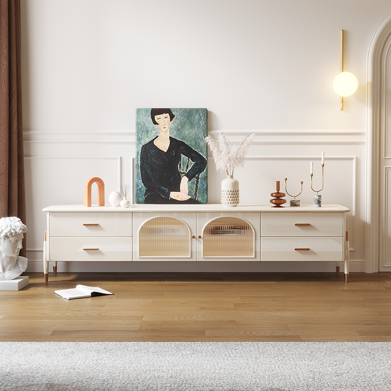 法式复古世纪现代简约白色感新款设计大师 米白亮光法式轻奢电视柜2米