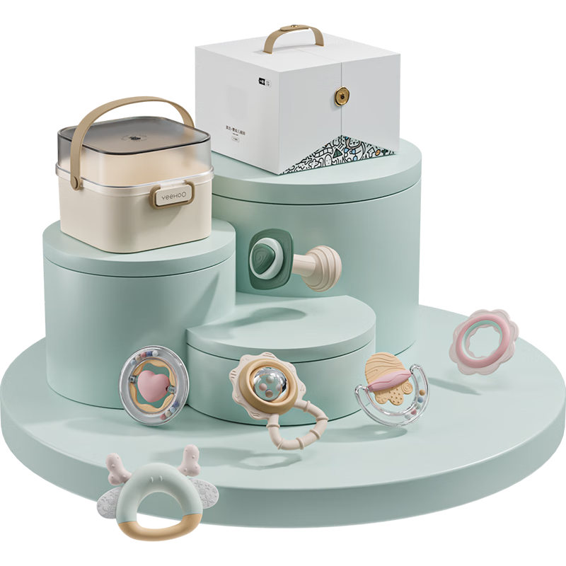 英氏（YEEHOO）新生儿见面礼婴儿玩具3-10个月宝宝摇铃用品节日礼盒牙胶满月礼物