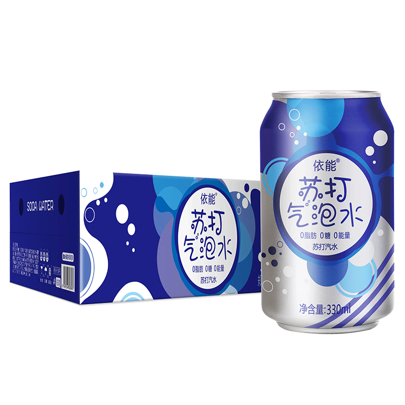 依能原味氣泡蘇打水無糖汽水飲料調(diào)酒飲品整箱裝 原味24瓶