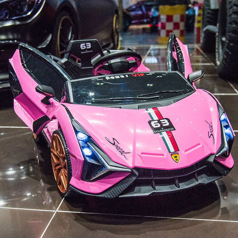 汽车四轮电瓶车可坐人宝宝遥控小孩玩具童车 大号粉色四驱双大锂电 全