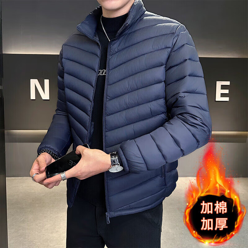 卡柏奇秋冬季新款休闲男士棉服立领加厚保暖外套潮流时尚百搭 兰色 6XL