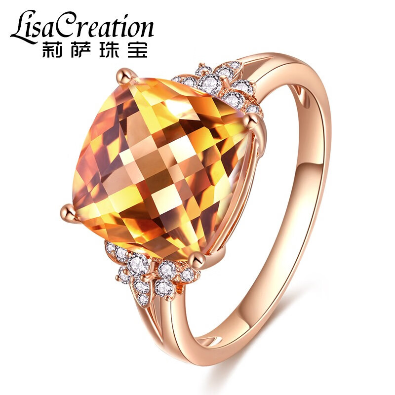 8克拉天然黄水晶戒指女款18k金镶嵌钻石贵重彩宝女戒 定制7个工作日