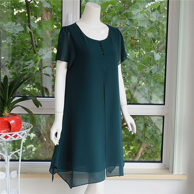 悠丛五十岁大妈穿的裙子妈妈夏装短袖连衣裙妈妈夏装雪纺连衣裙中年女