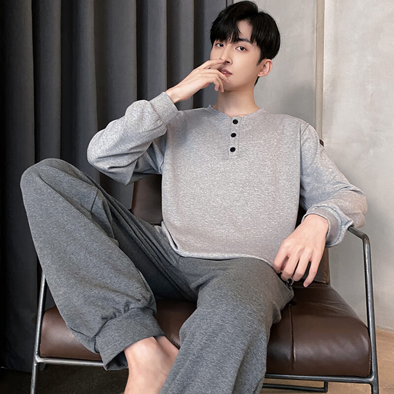 猫人(MiiOW)仿棉舒适 春秋新款 长袖开衫 套头套装 男士可外穿家居服 06M73027 4XL --建议【180-210】斤