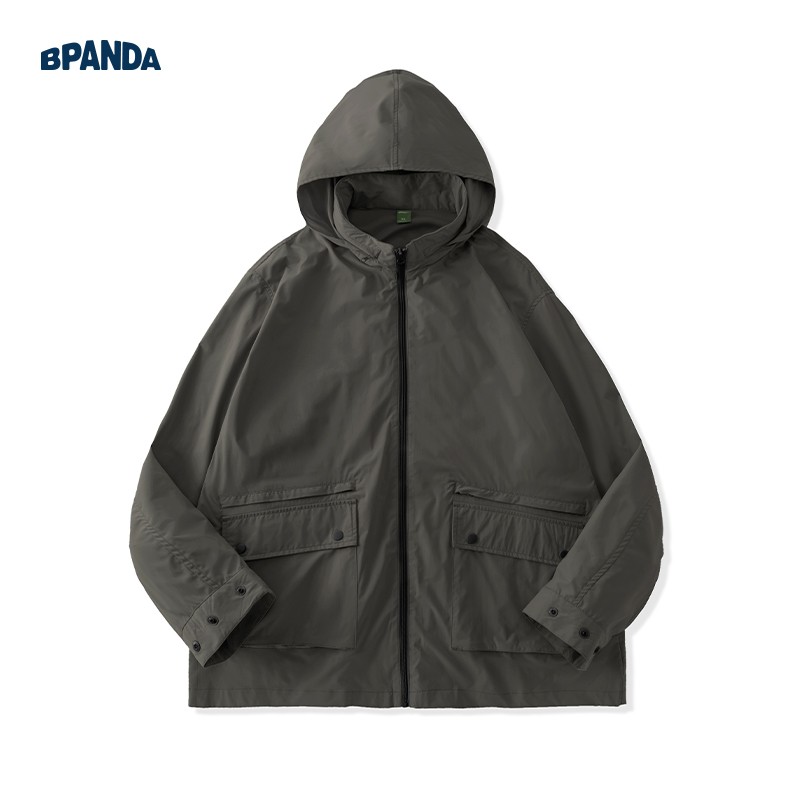 熊猫·本防晒衣男夏季户外薄款宽松男装潮流夹克可拆卸连帽防晒外套 A黑橄榄 M