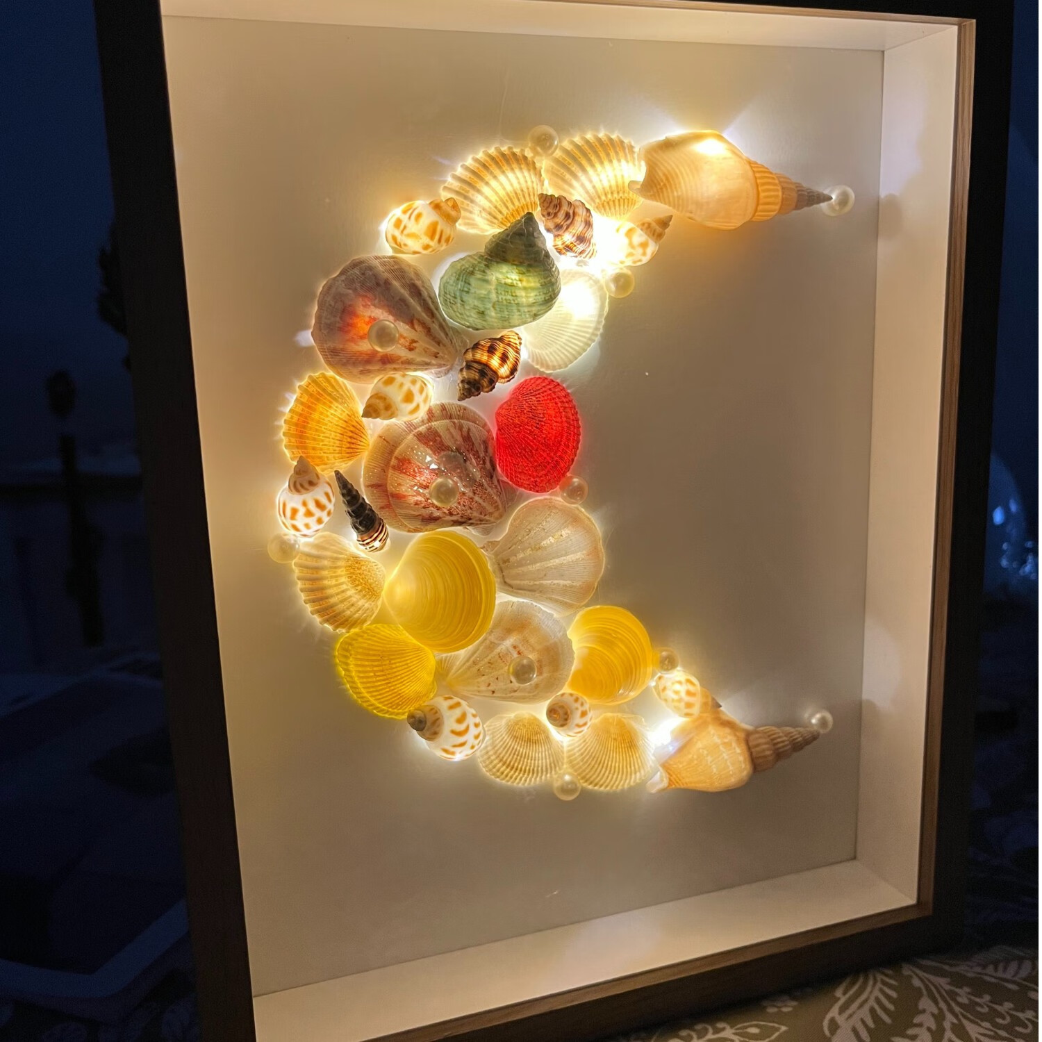 康浪貝殼小夜燈海螺星空燈光畫相框diy制作材料包手工生日禮物送情人 月亮普通款材料包