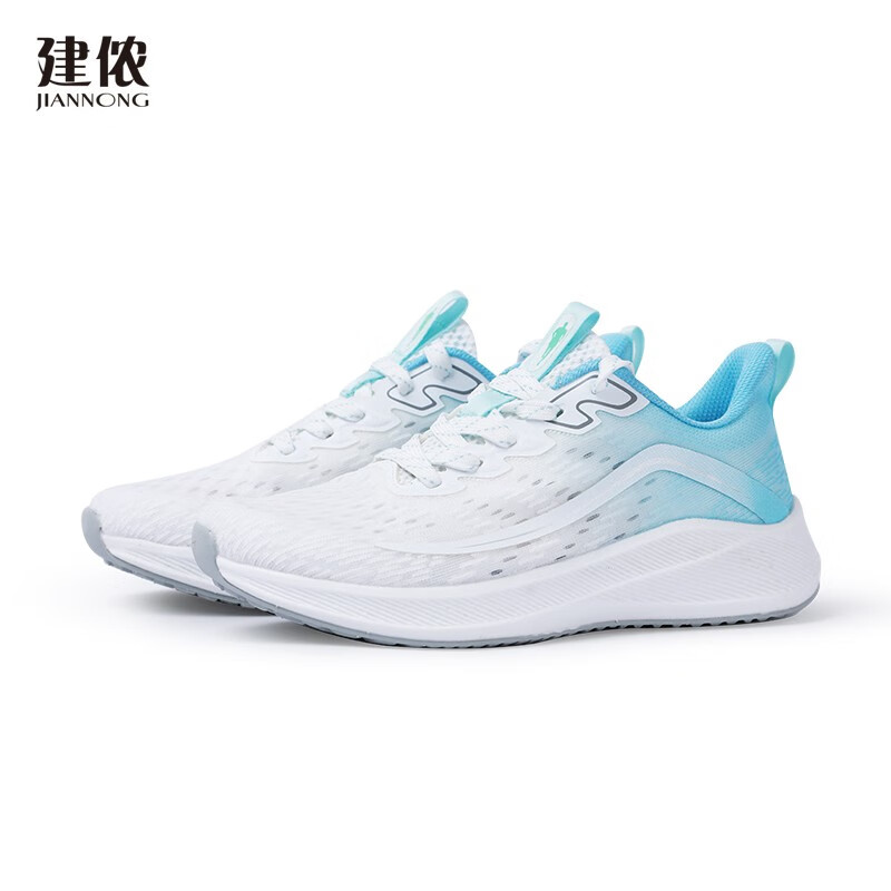 建侬春夏男女款网面透气轻便运动休闲跑步鞋x504 白/湖蓝 35