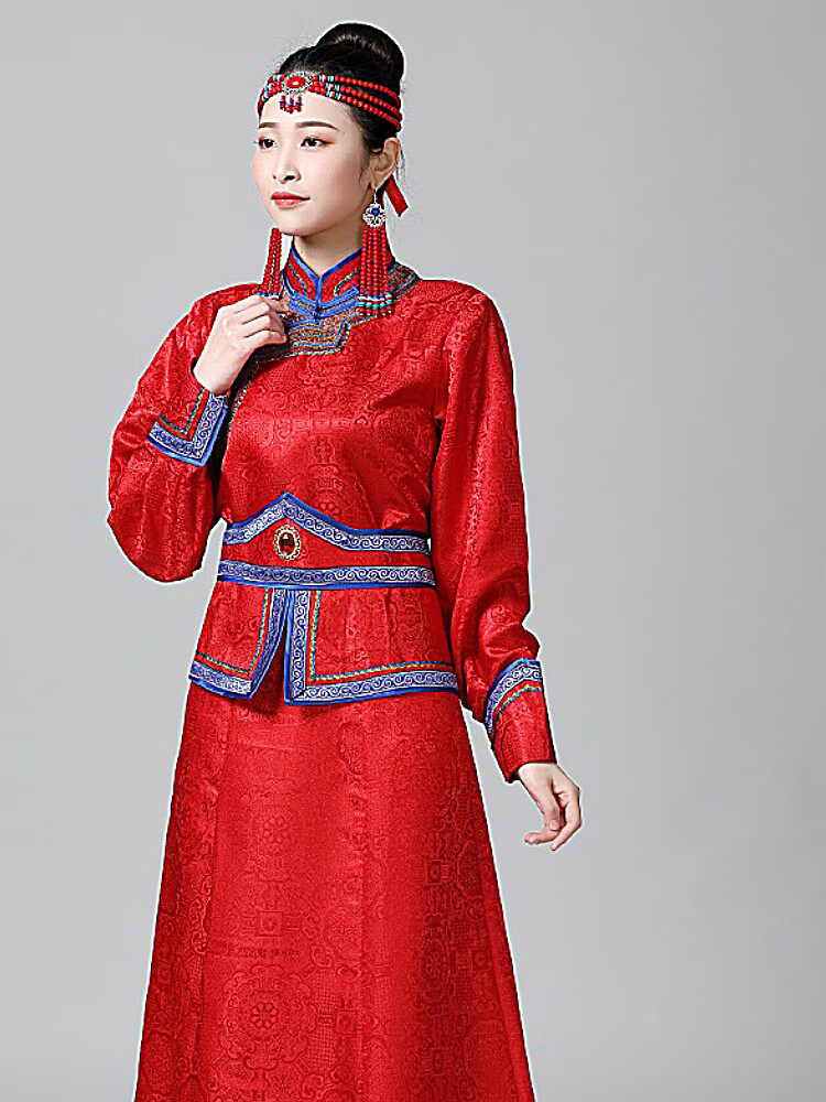 溥畔夏季日常蒙古族服装蒙古袍女生活装长款服蒙古白色礼服演出表演舞