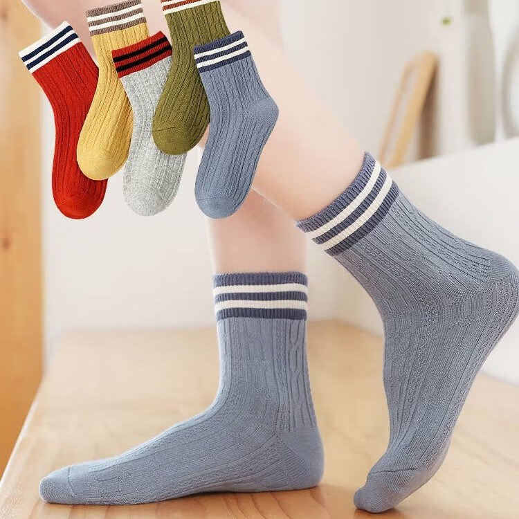 六指鼠双针花边袜儿童袜子秋冬季女童男童宝宝精梳棉女孩公主袜蕾丝松口 990云朵女 5双 均码 建议1-3周岁（鞋码24-27码袜标3-5岁）