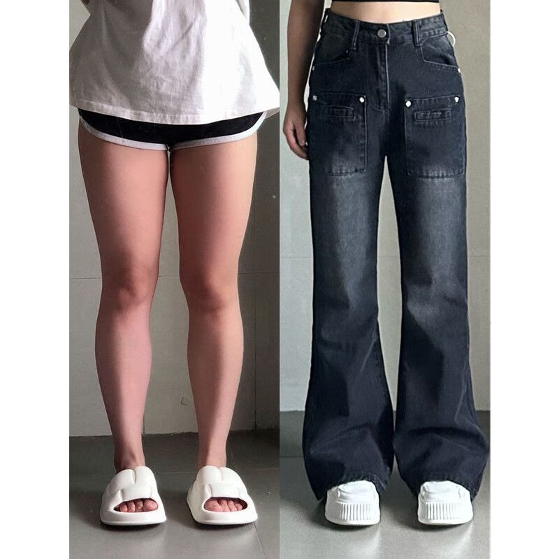 伊渊浅小腿粗适合的裤子女胯大腿粗高腰牛仔裤复古黑色2023春秋大码胖