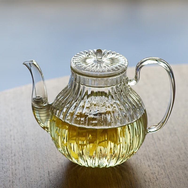 无悔玻璃日式鹤首菊筋纹水壶凉水壶泡茶壶煮水煮茶壶茶席家用花茶壶