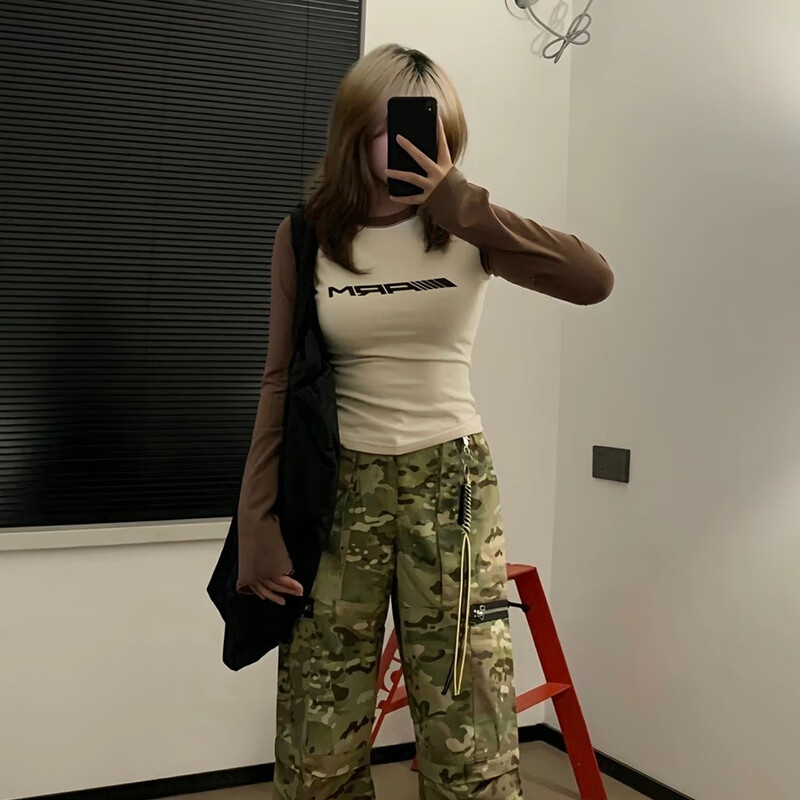 设计感小众插肩长袖t恤女春夏内搭短款打底衫美式辣妹修身上衣服