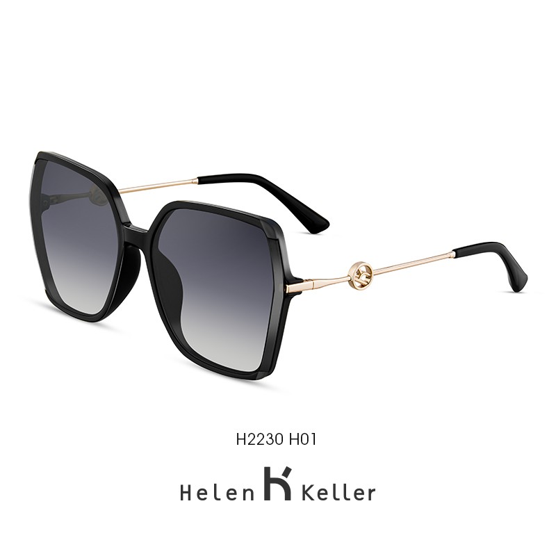 海伦凯勒(HELEN KELLER) 墨镜女新款优雅多边大框太阳眼镜女士墨镜H2230 H01亮黑+渐近灰(偏光)