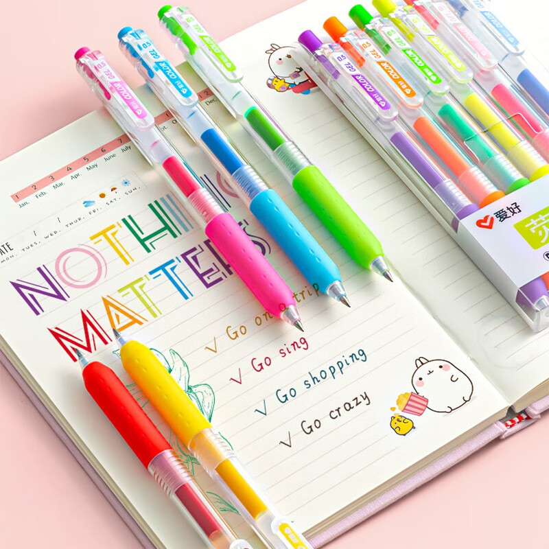 爱好（AIHAO）莫兰迪彩色按动中性笔0.5mm彩绘刷题果汁笔手账标记多色笔 【牛奶色】6色