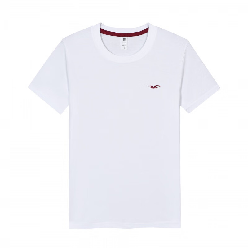 夏季短袖t恤男士韩版休闲半袖水洗刺绣圆领打底衫男装 小海鸥白色 s