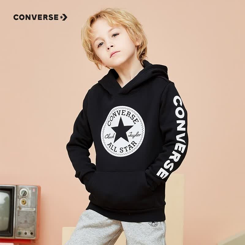 Converse 匡威童装男童保暖加绒连帽卫衣秋冬儿童针织休闲上衣 正黑色 130/64(7)属于什么档次？