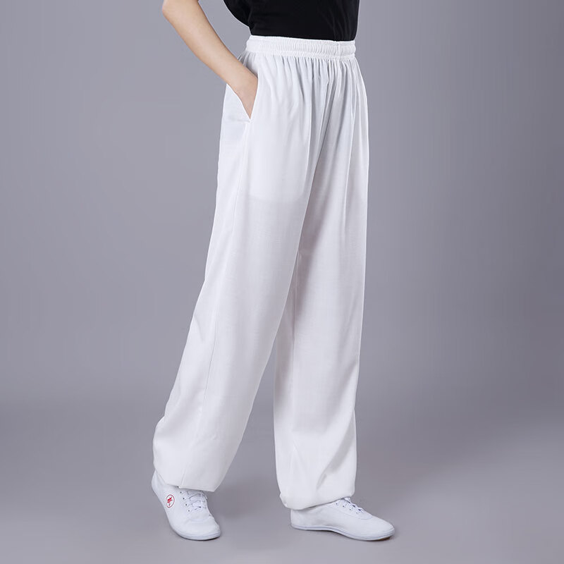 太極褲麻男女春秋夏季棉麻高端練功燈籠褲功夫武術(shù)側(cè)兜太極服 白色側(cè)兜款 S