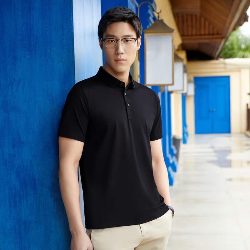 plus会员：雅戈尔（YOUNGOR）短袖POLO衫男翻领扁机领长绒棉棉弹POLO衫新品*2件 