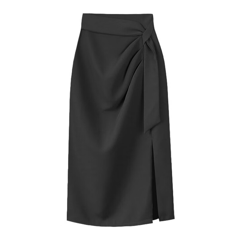 雷黛茜秋季新款半身裙女中长款高腰a字西装裙休闲不规则开叉一步包臀裙 黑色 XL 115-125斤