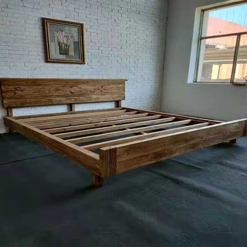 床木头床老榆木床双人实木床箱韩式简约纯实木榻榻 浅棕色不含床头柜