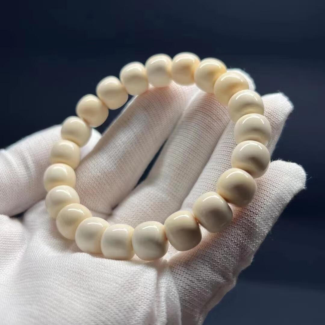 陌晨 moeycior天然猛犸象牙手串老型桶珠苹果珠圆珠原色满纹冰料果冻