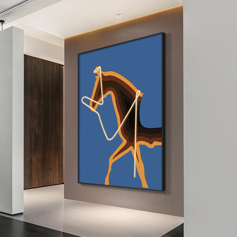 瑞画大幅2022现代简约蓝色客厅装饰画沙发背景墙轻奢马挂画创意个性