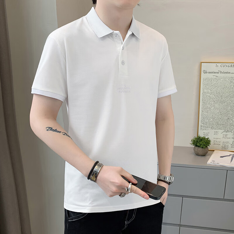 纯以纯男夏季新款男士男装店主风英伦纯色休闲简约短袖青年polo衫