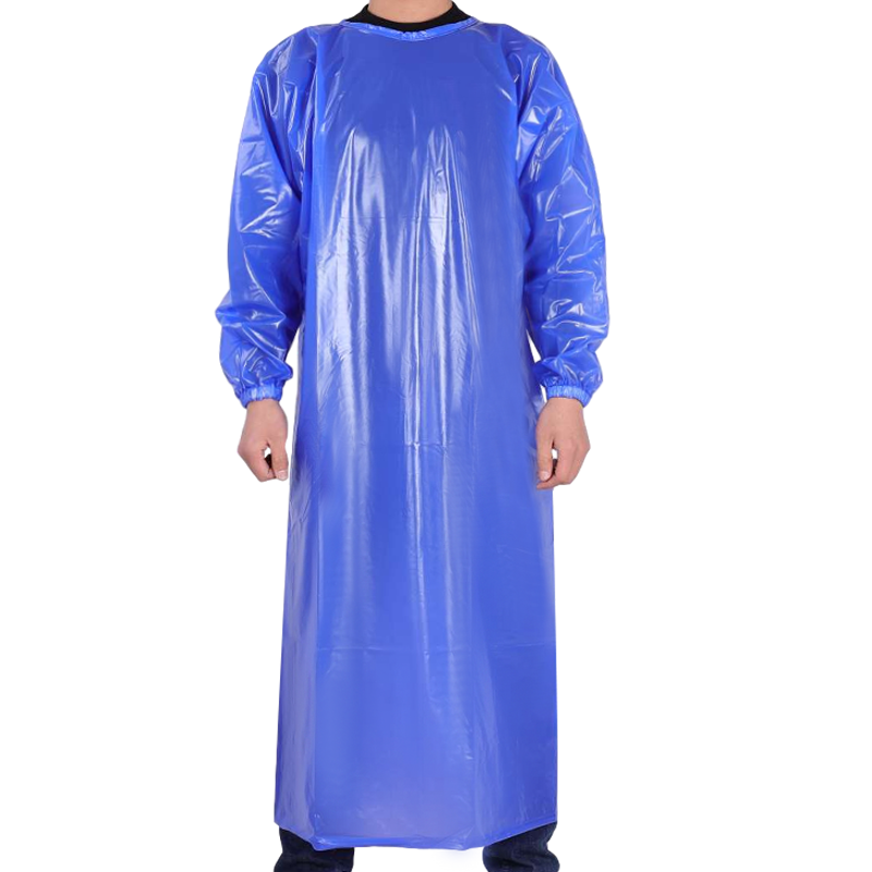 雄雪美PVC蓝色防水防油长袖围裙加长水产罩衣耐油反穿衣白色干活工作服 透明16丝罩衣 长1.3米 宽1.3米