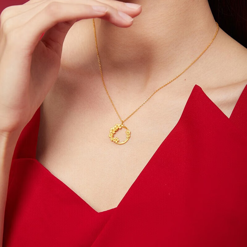 允唐珠宝黄金樱花项链女士999足金幸福花锁骨链套链结婚订婚送女友 金