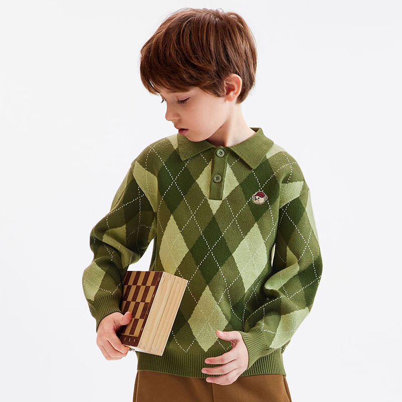 马骑顿MQD童装冬季男童款宽松潮流翻领针织衫 军绿色 110