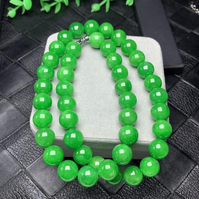 snqp缅甸翡翠 翡翠正阳绿满绿色单珠玉珠子手串珠链项链 满绿卡12