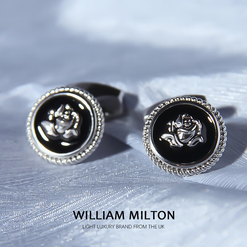 WILLIAM MILTON银色玫瑰之约袖扣男士轻奢婚礼新郎袖钉定制礼物高端袖口口礼盒装 玫瑰之约
