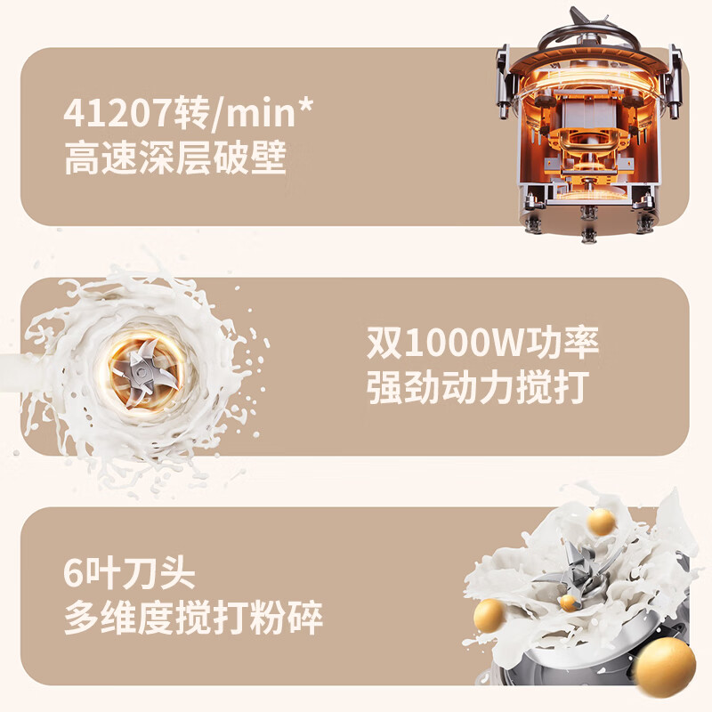 北欧沃朗破壁机豆浆机1.2L静音消音柔音破壁箱低分贝大容量家用加热全自动预约榨汁搅拌养生壶原汁机辅食机