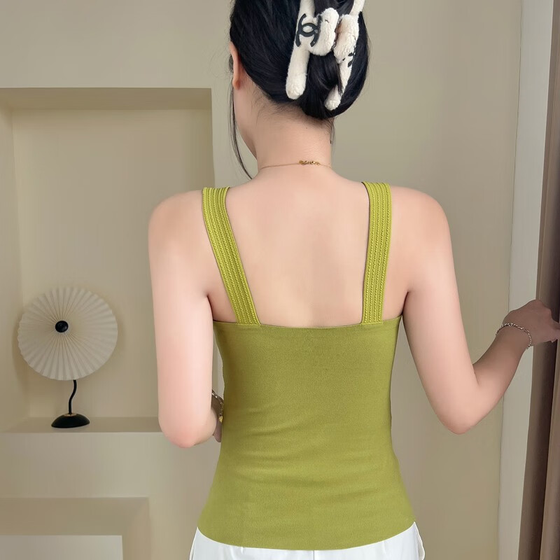 华婷露(Huatinglu) 保暖背心女免穿内衣打底上衣一体式无痕秋冬打底衫纯色泡泡绒 V领长款-牛油绿 L(适合95-115斤)