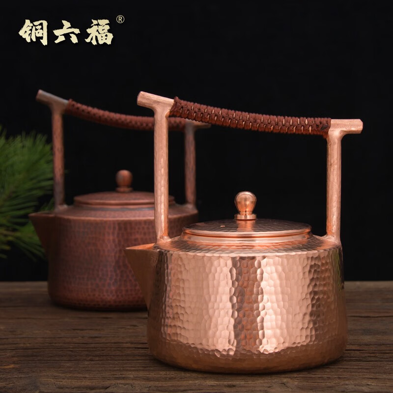 水壶大容量纯铜煮茶壶泡茶壶手工加厚铜壶电陶炉沏茶壶 v嘴铜底做旧款