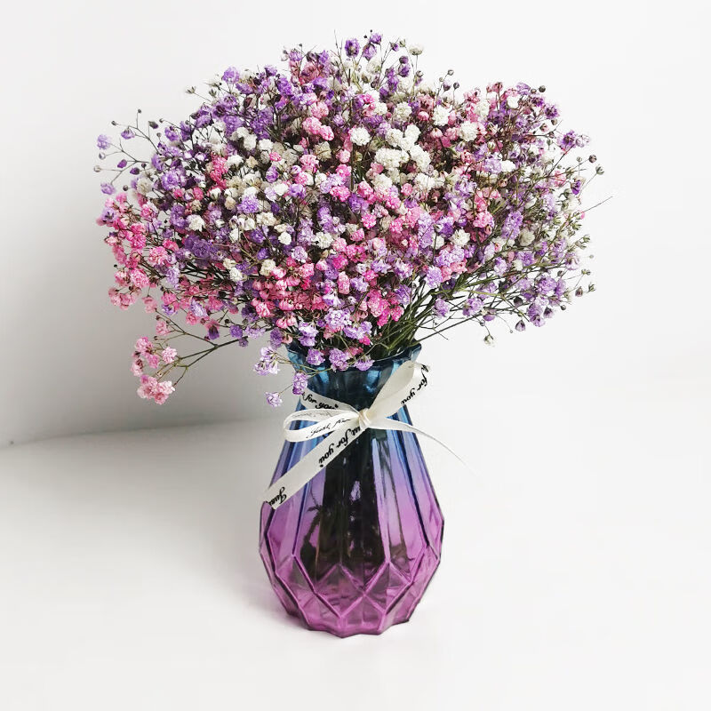 真花大花束成品批发勿忘我房间客厅装饰摆件北极象 紫粉白星 含花瓶
