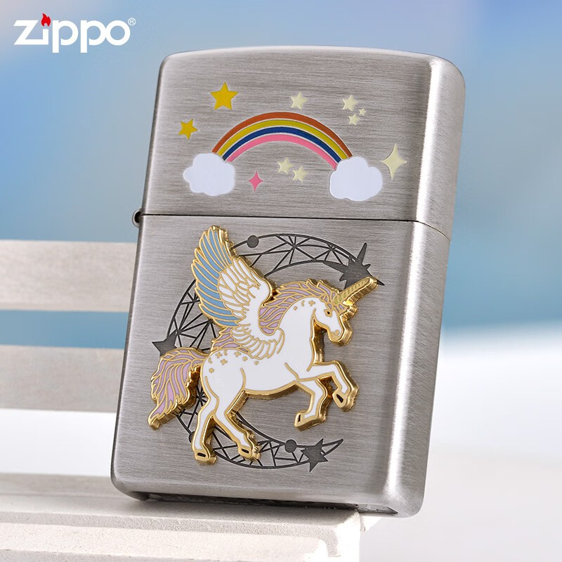 zippo正版zippo打火机 美国原装煤油防风打火机之宝 填漆贴章独角兽