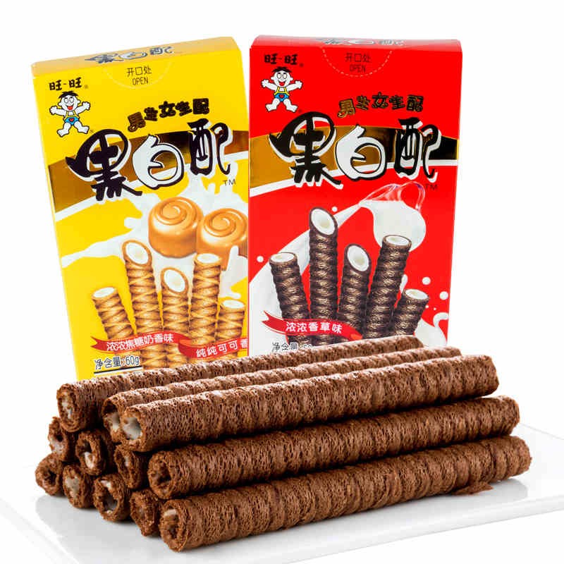 旺旺黑白配56g夹心卷蛋卷休闲膨化好吃的饼干零食小吃 【2盒】黑白配