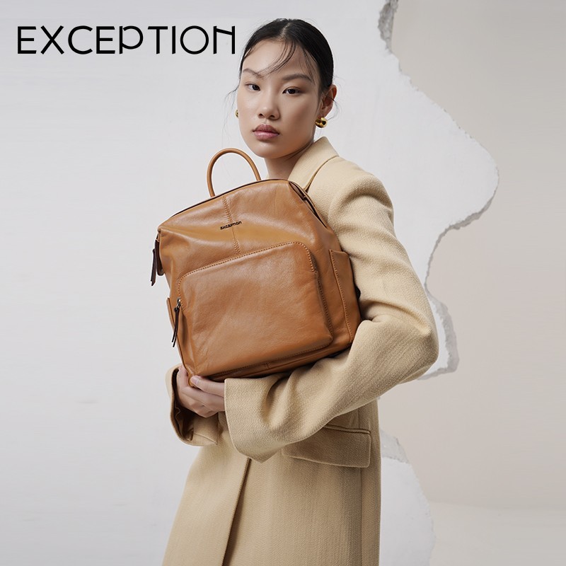 例外(exception)女士双肩包女头层牛皮背包时尚真皮商务ol通勤手提包