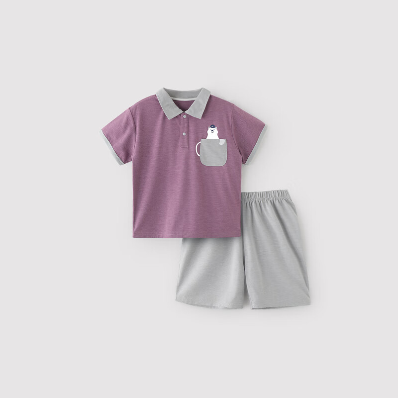 巴厘小猪（BALIPIG）男童套装夏季薄款防晒服UPF50中童POLO衫两件装短袖 灰紫 90 cm